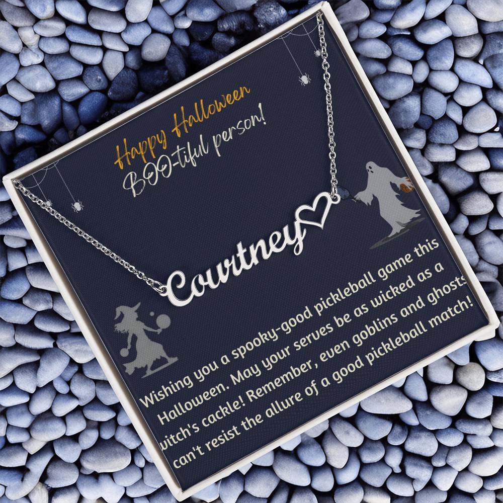 Halloween Pickler Heart Name Necklace