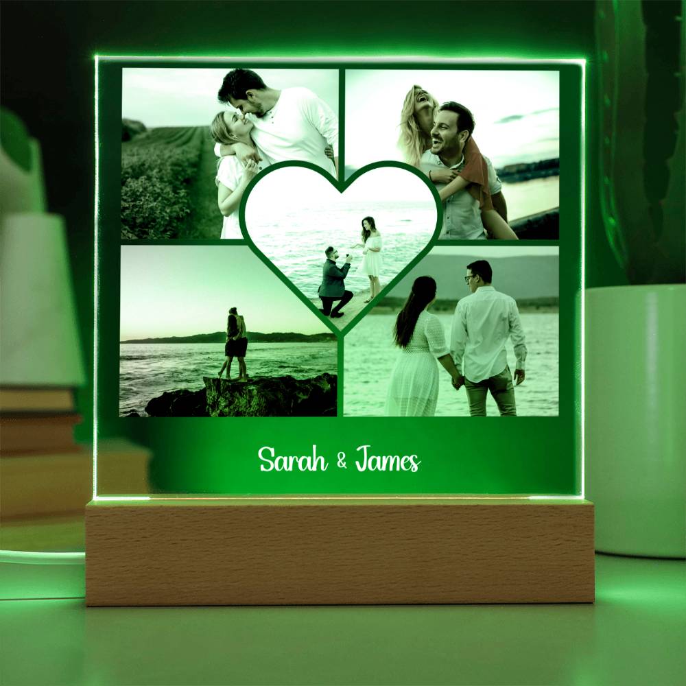 Personalized Photo Collage LED Light, Valentine Plaque, Engagement Gift, Personalized Couples Gift, Gift for Her, Gift for Him